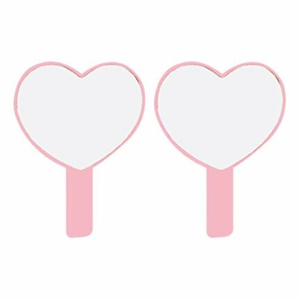 Lurrose 2pcs Handheld Mirror Small Heart Shaped Makeup Mirror Portable Plastic Travel Mirror for Women (Pink)