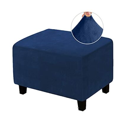 Ottoman Cover, Footstool Cover, LiveGo Washable Velvet Ottoman Slipcover, Rectangle Dustproof Pouffe Cover, Elastic Detachable Stool Cover in Fiv