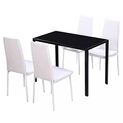 DINGZZ Kitchen Tables and Chairs Set Dining Room Table Set for 4 Set Black and White