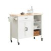 BHVXW Design Kitchen Trolley with Worktop Kitchen Island Kitchen Cabinet Trolley Sideboard on Wheels White Natural