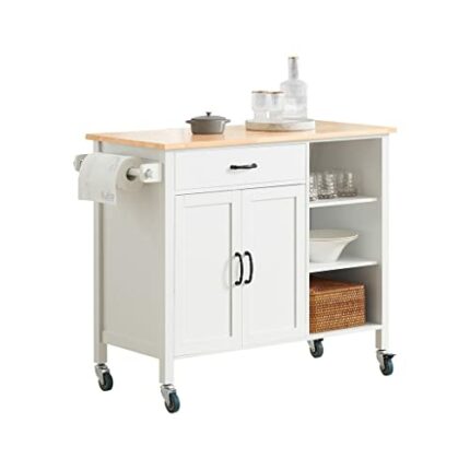 BHVXW Design Kitchen Trolley with Worktop Kitchen Island Kitchen Cabinet Trolley Sideboard on Wheels White Natural