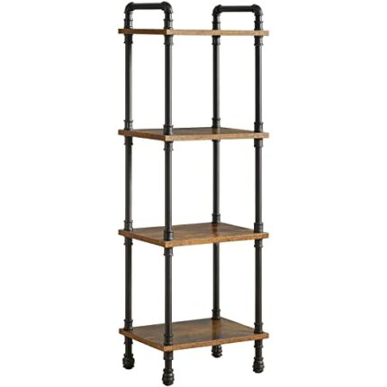 IBUYKE Ladder Shelf,4-Tier Storage Shelves,Small Bookshelf,Shelving Unit with Metal Frame,Vintage Industrial Plant Display Stand,Bookcase for Liv