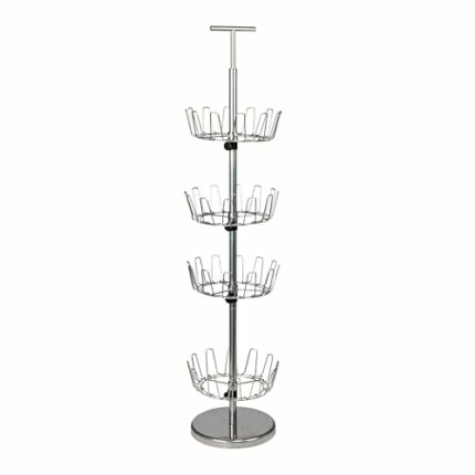 Household Essentials 4-Tier Revolving Shoe Tree, Heavy-Duty Steel with Stabilized Base, Holds 24 Pairs of Shoes, Great for Most Styles, Chromelik
