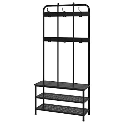 Ikea PINNIG coat rack with shoe storage bench, 193x37x90 cm, black