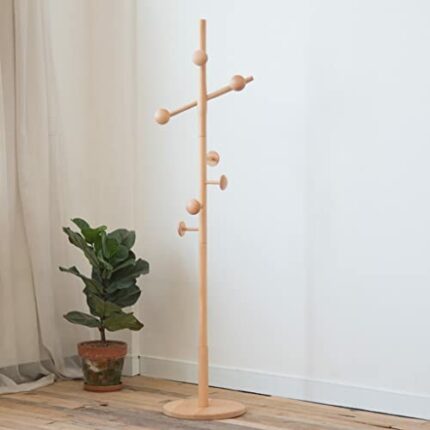 N/A Wooden Coat Hanger Design Floor-to-ceiling Coat Rack Single Pole Standing Bedroom Furniture Floor-to-ceiling Coat Hanger (Color : Argento, Si
