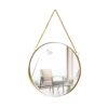 ZeRyan 30cm Round Hanging Mirror, Gold Bathroom Makeup Mirror - Brass Frame with Hanging Chain and Rope