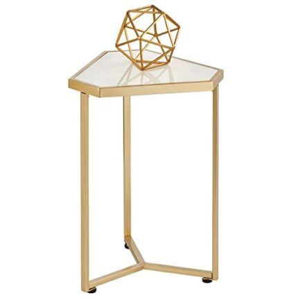 mDesign Triangular Side Table  – Small Table with Marble-Style Top – Metal Coffee Table for Hallway and Living Room – Soft Brass/Marble