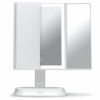 Fancii Large Makeup Mirror with Natural LED Lights, Lighted Trifold Vanity Mirror with 5x & 7x Magnifications - Dimmable Lights, Touch Screen, Co