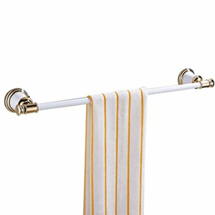 ThinkTop Antique Single Towel Rail, 60cm / 24 Inches Brass and Stainless Steel Towel Holder Tack Shelf Bar Wall Mount Bathroom Accessories White