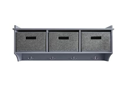 House & Homestyle Wall Mounted Coat Holder, MDF, H 34cm x W 91.5cm x D 20.5cm, Grey