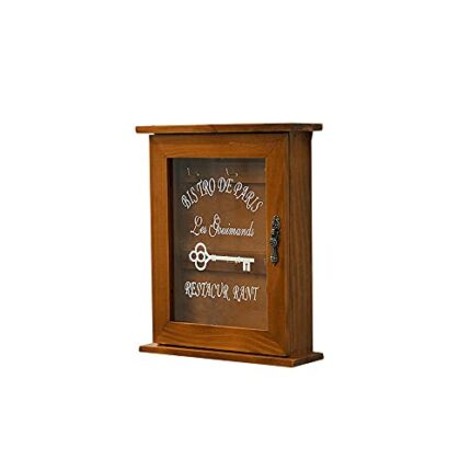 Spotact Wooden Key Box Retro Wall Key Cabinet with Magnet Door Durable Solid Wood Storage with 6 Hooks Creative Wood Color Home Decoration Holder