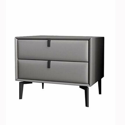 SDFGH Bedroom Furniture Bedside Table Simple Nordic Leather Cabinet, Small Bedside Cabinet with Gray Double Drawer Design