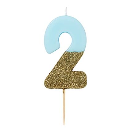 Talking Tables Blue Number 2 Pretty, Sparkly For Kids, Adults, Boys, 21st Birthday Party, Anniversary, Milestone Age, Wax, Glitter, Height 8cm, 3