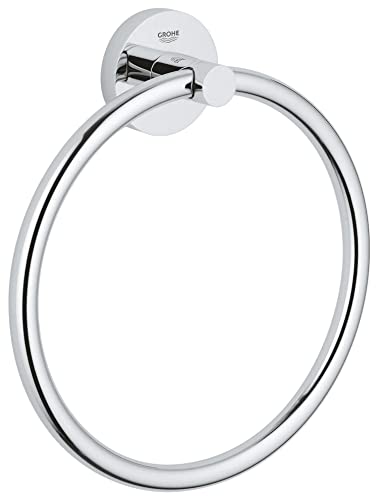 GROHE Start QuickFix Towel Ring (Metal, Concealed Fastening, Including Screws and Dowels, Extra Easy to Fit with GROHE QuickGlue), Size 200 mm, C