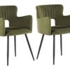 Beliani Set of 2 Modern Dining Chairs Velvet Seat with Armrests Tufted Olive Green Sanilac