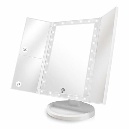 Beautyworks Makeup Vanity Mirror with Lights, Touch Screen Light Control,1/2/3X Magnification, Portable Lighted Cosmetic Mirror with Lights, Ligh