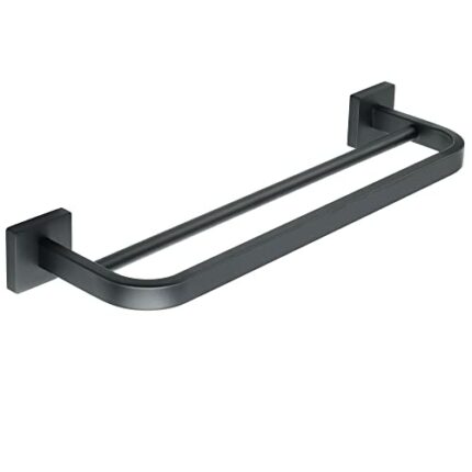 Sayayo Black Towel Rails Wall Mounted 40CM Double Towel Holders for Bathroom Kitchen Stainless Steel Square Base Style, EGJF2400-B