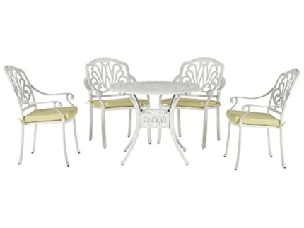 Vintage Garden Outdoor 4 Seater Dining Set White Aluminium with Seat Pads Ancona
