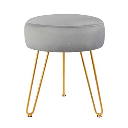Velvet Vanity Footstool Upholstered Footrest for Makeup Room, Round Modern Stool for Vanity, Ottoman Footrest Stool with Metal Legs for Living Ro