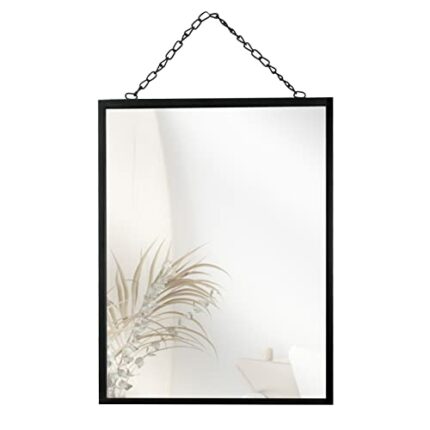 EMAISON Black Hanging Mirror with Chain, 12 x 16 Inch Rustic Wall Decor for Bathroom, Entry, Dining Room, and Living Room. Metal Rectangle Vanity