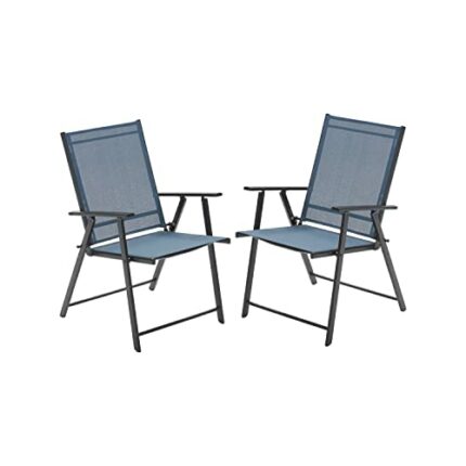 VICLLAX 2 Pieces Patio Folding Chairs, Outdoor Portable Dining Chairs for Lawn Garden and Porch, Dark Blue