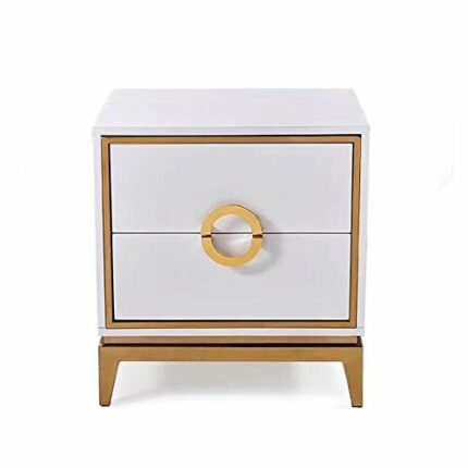 JYDQM Bedside Table with Double Drawer Design, Stainless Steel Metal Plating Frame Simple Bedside Table, White