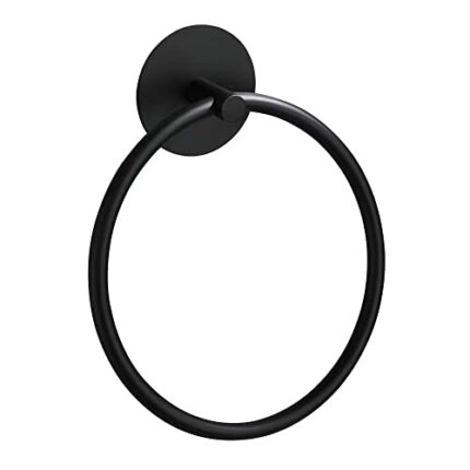 Matte Black Bathroom Towel Ring - SUS304 Stainless Steel Bathroom Towel Rack, Adhesive Wall Mounted Hand Towels Holder, Towel Hanger for Bathroom