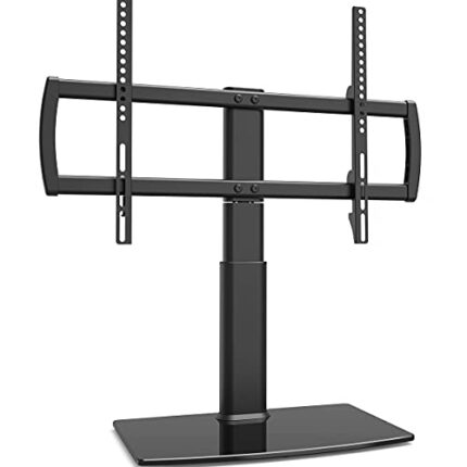 Universal Swivel TV Stand/Base Table Top TV Stand 32 to 70 inch TVs 80 Degree Swivel, 4 Level Height Adjustable, Heavy Duty Tempered Glass Base,