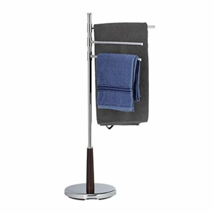 Relaxdays Swivelling Rack, Chromed Towel Holder Stand, 3 Adjustable Rails, Freestanding, Silver, 90 x 44 x 26 cm