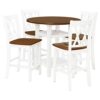WALNUT Farmhouse 5 Piece Round Counter Height Kitchen Dining Table Set W/Storage Shelf Glass Shelf 4 Back Dining Chairs