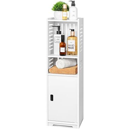 AIIKTOTA White Bathroom Floor Cabinet,Multi-Purpose Storage Cabinet Unit,Free Standing Bathroom Furniture Cabinet with Door and Shelves for Livin