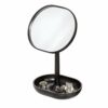 iDesign 28834 Makeup Mirror, Small and Round Dressing Table Mirror Made of Plastic, Adjustable Bathroom Mirror with Tray for Makeup and Jewellery