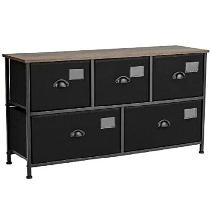 LIUZH 5-Drawer Dresser Storage Organizer Chest Fabric Drawer W/Labels Black