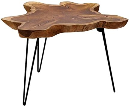 Brillibrum Design Living Room Table Teak Table Top Made of Teak Wood Folding Table with Metal Frame Coffee Table Foldable Unique Natural Wood Rob