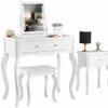 CARME Sorrento - Grey Dressing Table and Side Table With Drawer Rose Gold Handles Stool Mirror with LED Lights - Four Piece Set Bedroom Makeup Fu