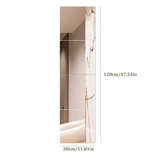 Full Body Wall Mirrors, 11.81x11.81 Inch 4pcs Acrylic Plexiglass Mirror Wall Mounted Full Length Frameless Mirror Makeup Large Long Mirror for Wa