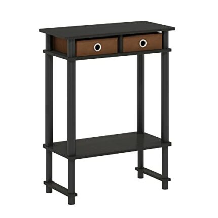Furinno Tall-Wide Hallway Console Table with Bin, Engineered Wood, Espresso/Brown, 29.49 (D) x 59.79 (W) x 77.8 (H) cm