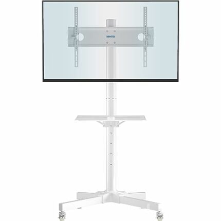 BONTEC Mobile TV Stand on Wheels for 23-60 inch Plasma/LCD/LED TVs, Portable TV Stand with Tray, Height adjustable Home Display Rolling TV Cart T