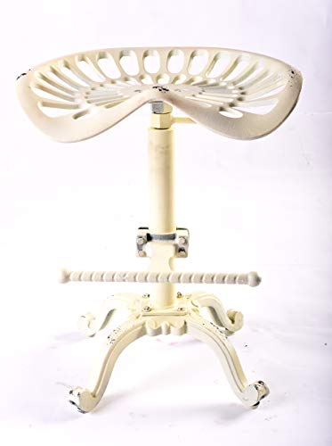 Topower Vintage Industrial Bar Stools,Cast Iron Tractor Stool,Adjustable Height,Swivel Seat Breakfast Chair (Aged White)