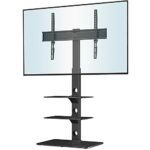 BONTEC Universal Floor TV Stand for 30-70 inch LED OLED LCD Plasma Flat Curved Screens, Height Adjustable Tall TV Stand with 3-Tier Tempered Glas