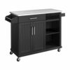 GRETD Rolling Storage Kitchen Cart Cabinet With Steel Top, Black，Durable And Strong，51.00 X 18.00 X 36.00 Inches