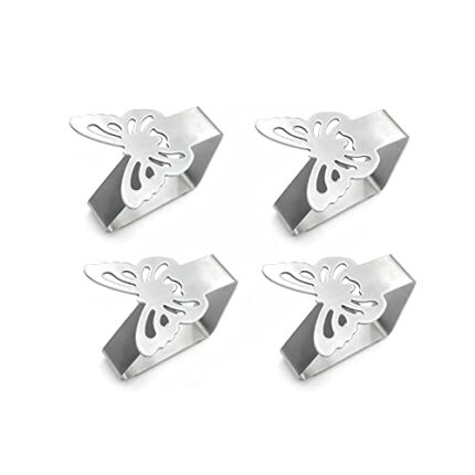 Alnicov 4 Pcs Tablecloth Clips,Stainless Steel Thickened Strong Cloth Clips Adjustable Home Wedding Party Picnic Table Cloth Holder Clamps(Butter