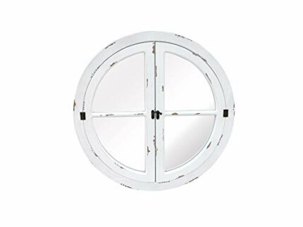 ASPECT Round Finish Window Garden Decorative Mirror (Distressed White, 70 Dia x 2 cm)