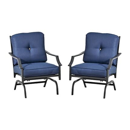 LOKATSE HOME 2 Pieces Outdoor Conversation Furniture Patio Bistro Armchair Set Metal Single Dining Cushion, 2 Chairs, Blue