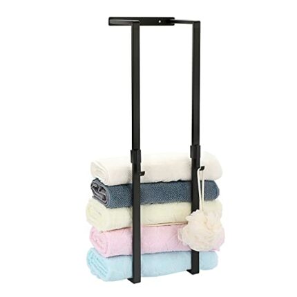 BTSKY 70cm Wall Rack for Rolled Towels with 2 Hooks - Bathroom Wall Mounted Brushed Towel Racks, Metal Bath Towel Storage Holder Organizer for La