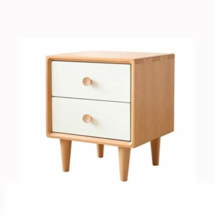 N/A Solid Wood Bedside Cabinet Simple Nordic Style Bedroom Cabinet, Double Drawer Design Bedside Cabinet