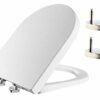 Toilet Seat Cover White Loo Seat Anti Bacterial D-Shape Mute Toilet Seat UF (Urea-Formaldehyde) Durable & Heavy Duty Slow-Close Easy Cleaning Top