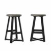 Walker Edison Rustic Metal and Distressed Wood Round Dining Stool, Pine, Grey, 24 Inch