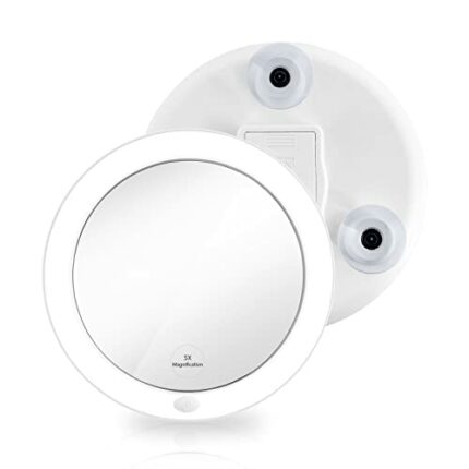 EMKE Led Magnifying Mirror, Compact Mirror with Lights 5X Magnifying Mirror with Suction Cup, Shower Cosmetic Mirror Portable Makeup Mirror for T