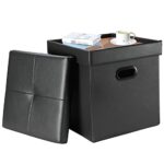 TOONGEEN Dark Grey Ottoman Storage Box, Quality Leather Folding Storage Box with Coffee Table Lids & Seat, Footstool with Storage for Living Room